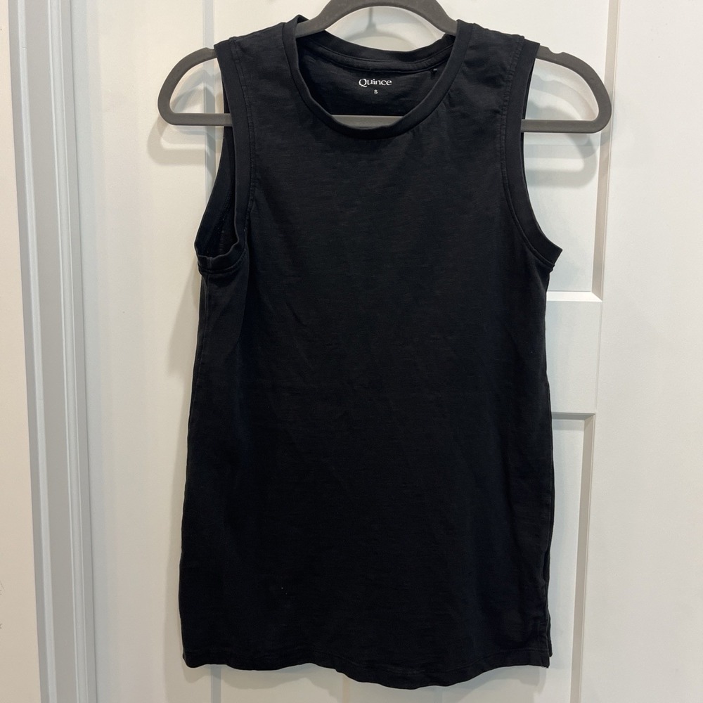 Quince Women's 100% Organic Cotton  Sleeveless Black Tank Top Size Small
